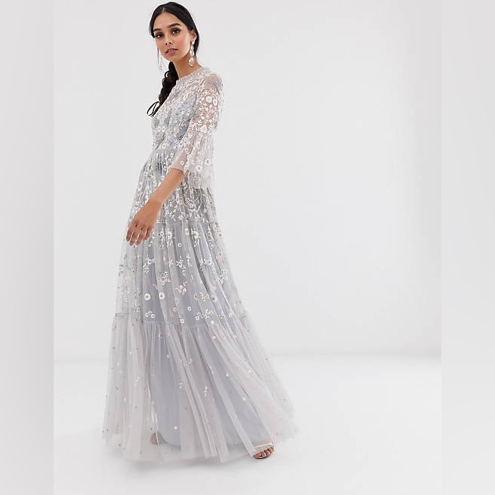 RARE FIND Needle & Thread Dragonfly Maxi Dress in Dusk Blue Size 4